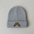 Ribbed knit beanie with 1st ranger battalion scroll and ranger school tab