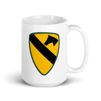 15oz white coffee mug with 1st cavalry division insignia