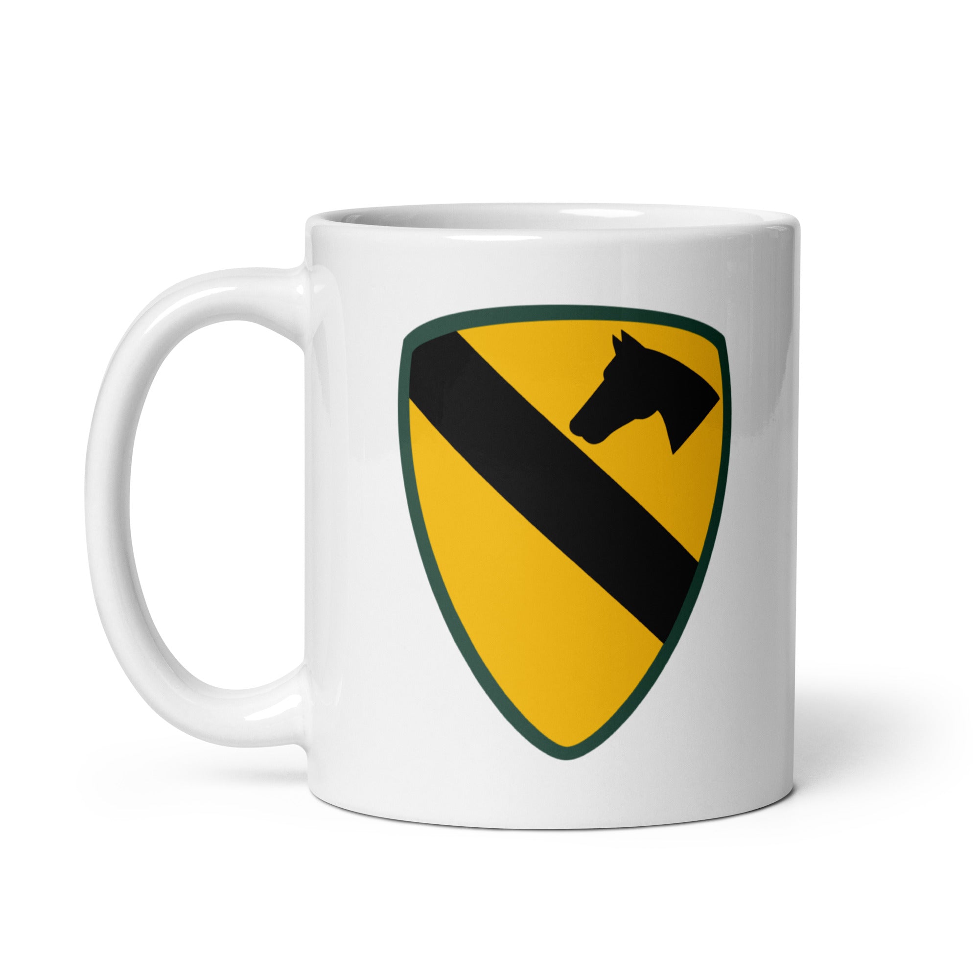 11oz white coffee mug with 1st cavalry division insignia
