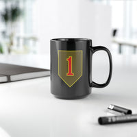 1st infantry division insignia on a black coffee mug.