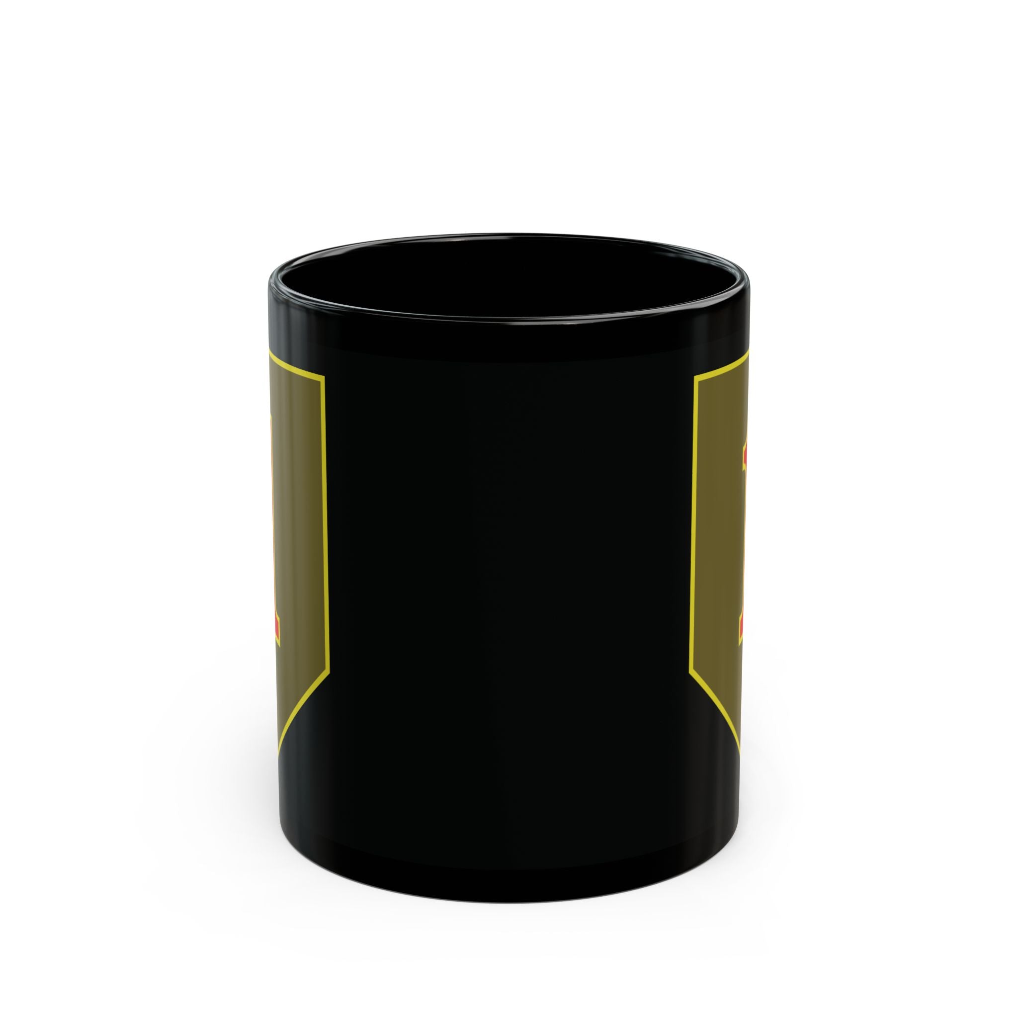 1st infantry division insignia on a black coffee mug.