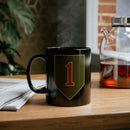 1st infantry division insignia on a black coffee mug.