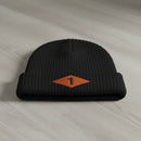 Ribbed knit beanie with 1st ranger battalion world war 2 diamond