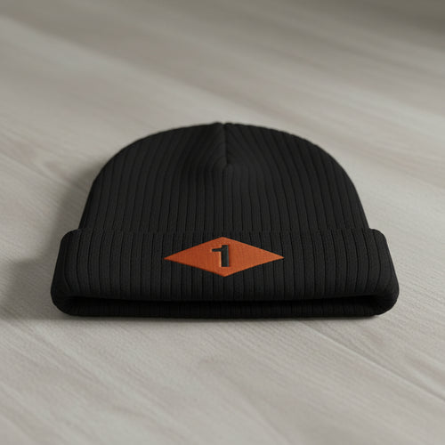 Ribbed knit beanie with 1st ranger battalion world war 2 diamond