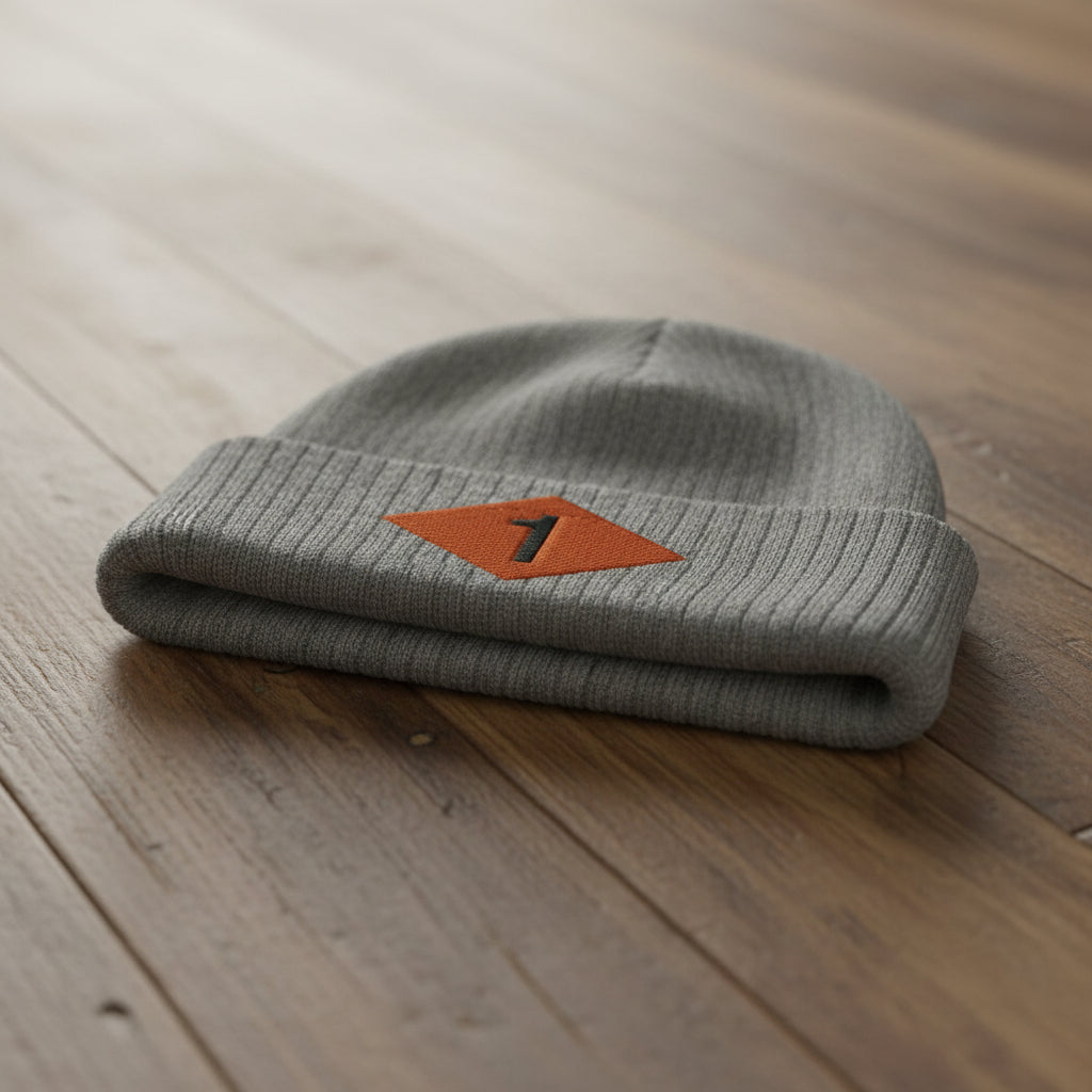 Ribbed knit beanie with 1st ranger battalion world war 2 diamond