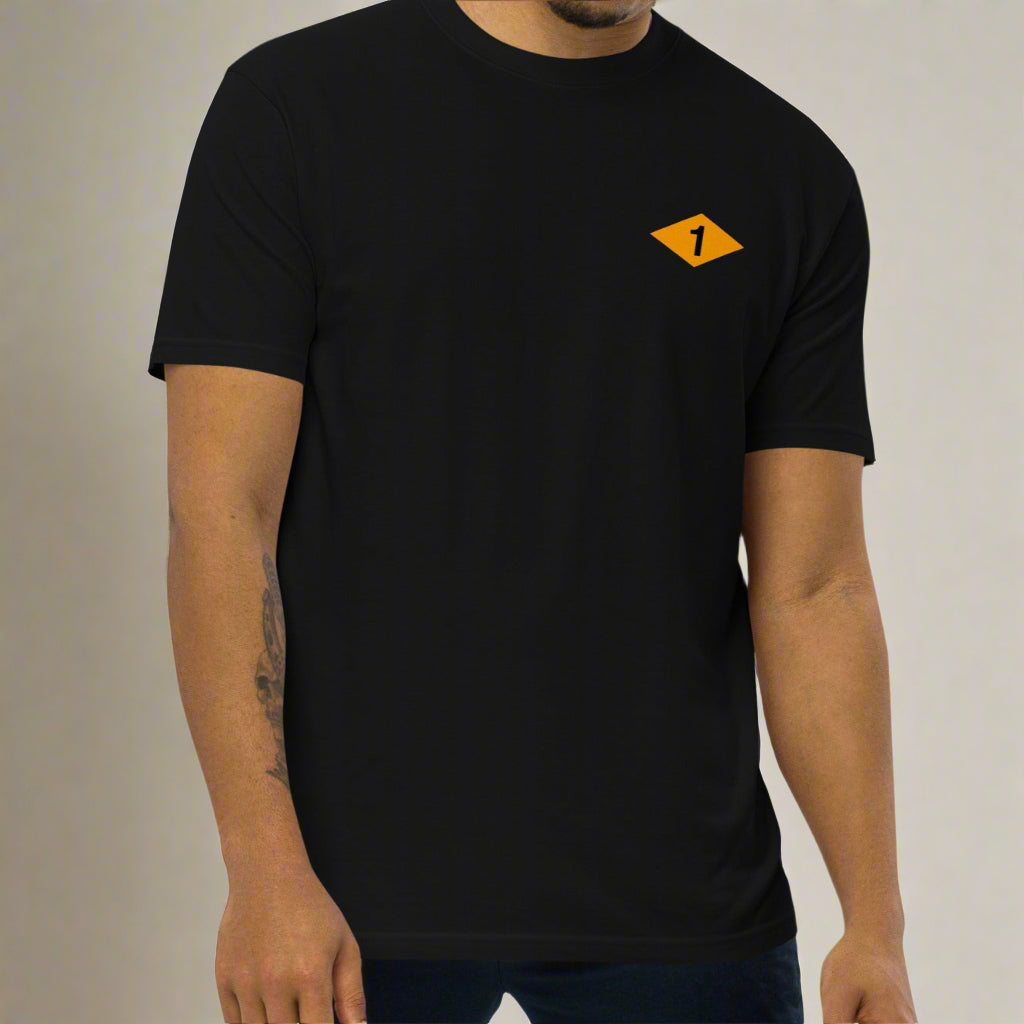 Black t-shirt with world war 2 1st battalion ranger diamond on left chest