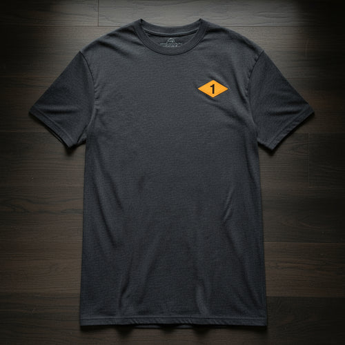 Charcoal t-shirt with world war 2 1st battalion ranger diamond on left chest