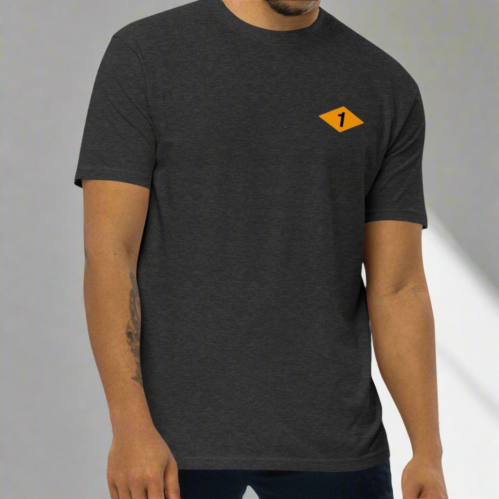 Charcoal t-shirt with world war 2 1st battalion ranger diamond on left chest