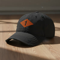 Distressed dad hat with 1st ranger battalion world war 2 diamond.