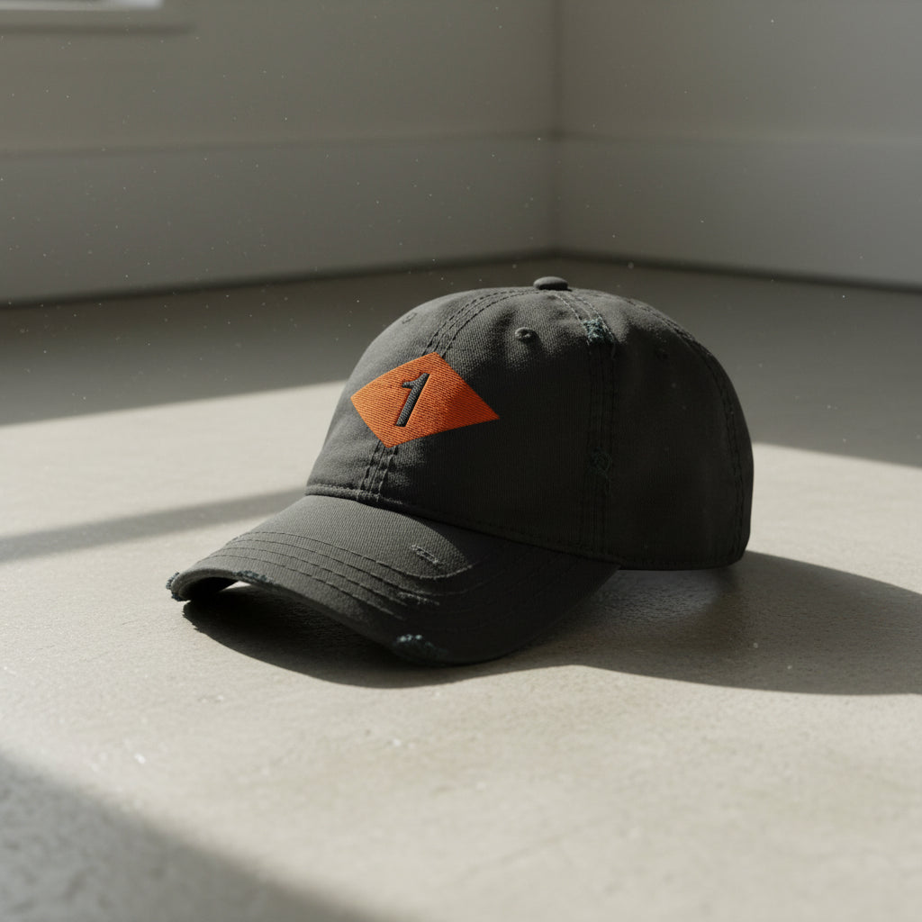 Distressed dad hat with 1st ranger battalion world war 2 diamond.