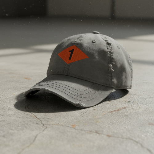 Distressed dad hat with 1st ranger battalion world war 2 diamond.