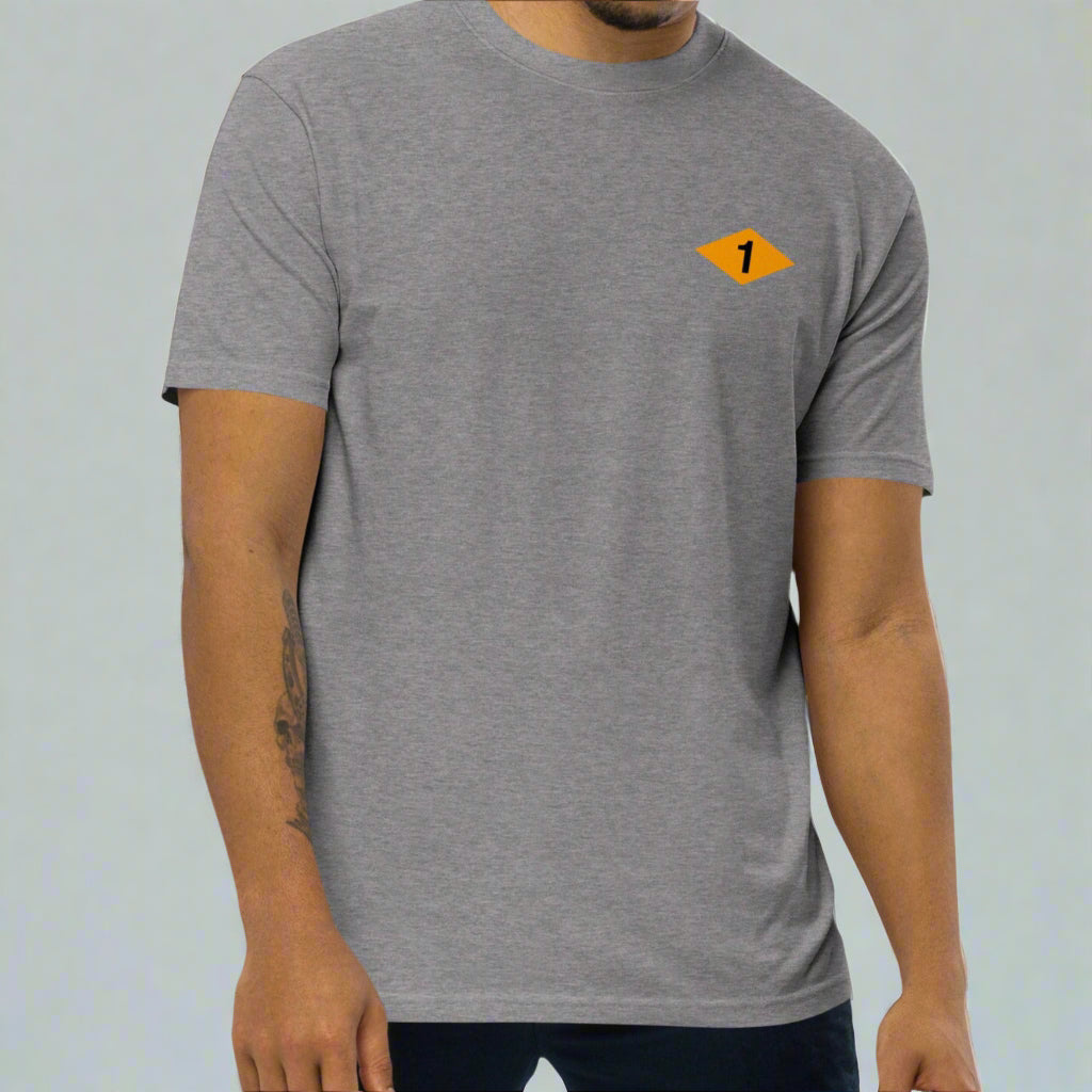Grey t-shirt with world war 2 1st battalion ranger diamond on left chest