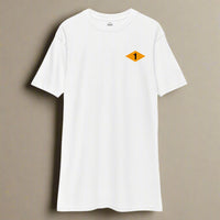 White t-shirt with world war 2 1st battalion ranger diamond on left chest