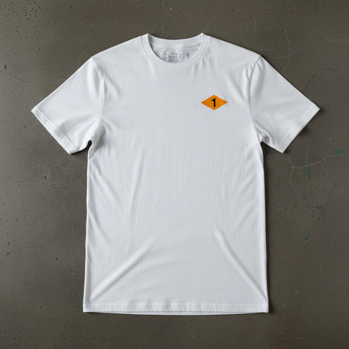 White t-shirt with world war 2 1st battalion ranger diamond on left chest