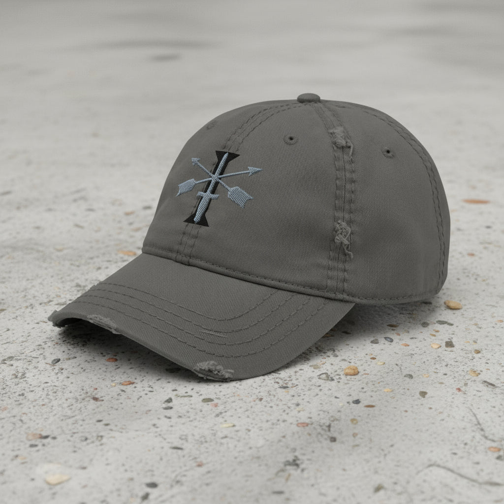 Distressed dad hat with 1st special forces group roman numeral design