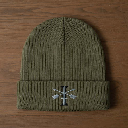 Ribbed knit beanie with 1st special forces group roman numeral design