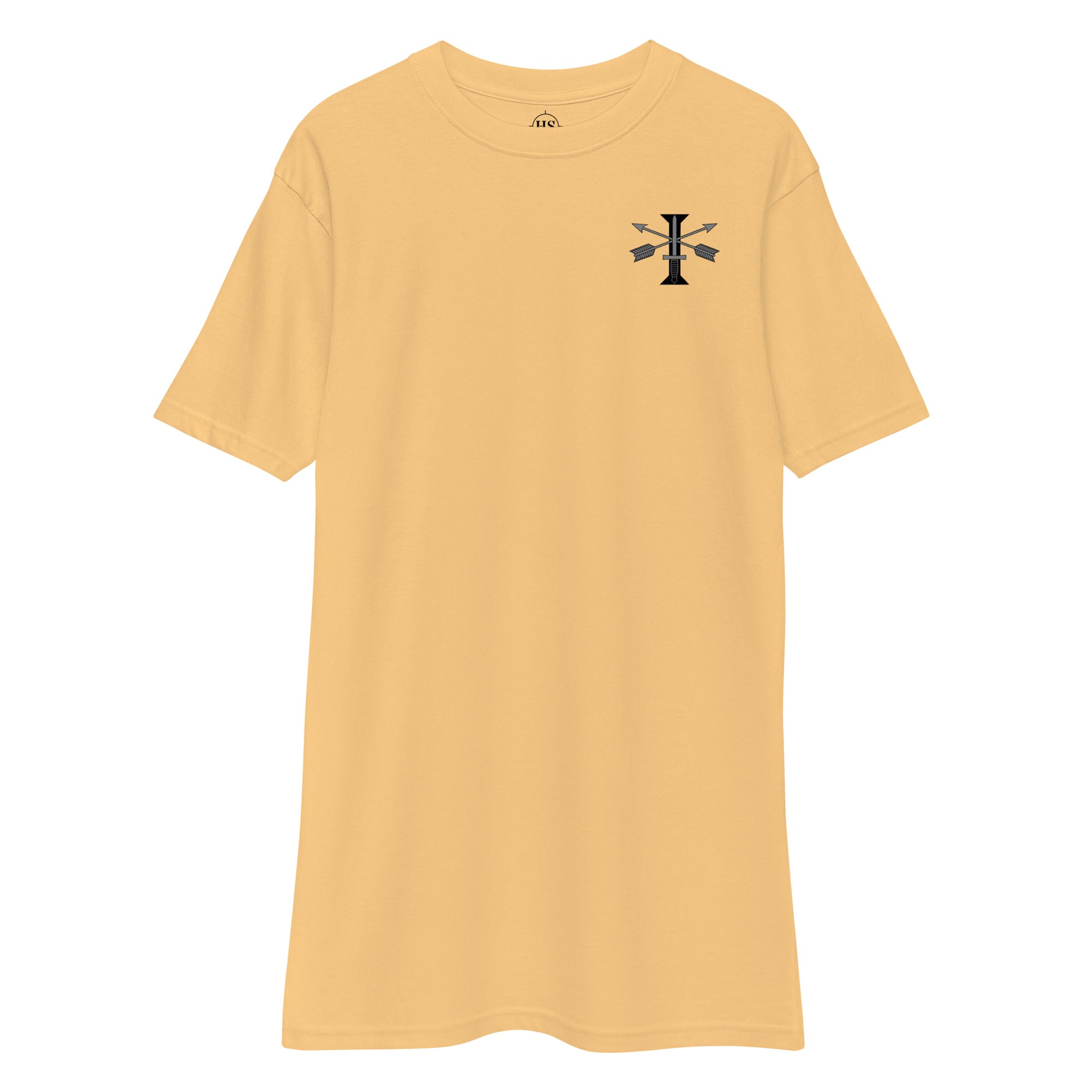 gold t-shirt with 1st special forces group insignia design on left chest