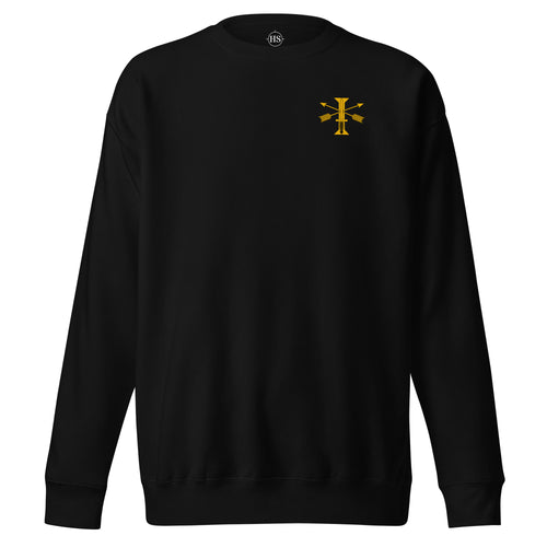 black sweatshirt with 1st special forces group roman numeral design on the left chest