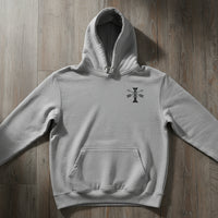 grey hoodie with 1st special forces group insignia on the left chest. 