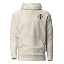 oatmeal colored hoodie with 1st special forces group insignia on the left chest. 