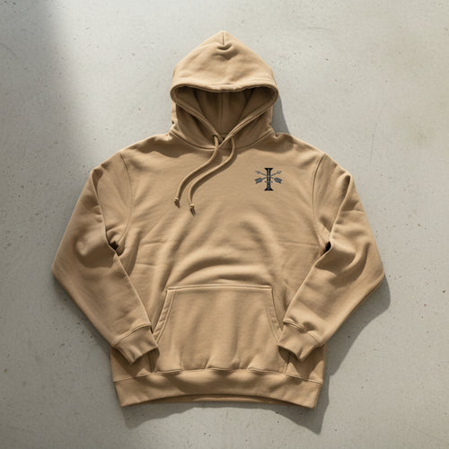 khaki hoodie with 1st special forces group insignia on the left chest. 