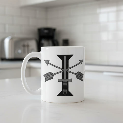 11oz white coffee mug with 1st special forces roman numeral design