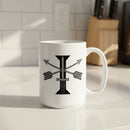 white coffee mug with 1st special forces group roman numeral design