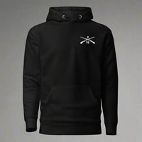 Pullover hoodie with 2nd ranger battalion crossed rifles design on the left chest