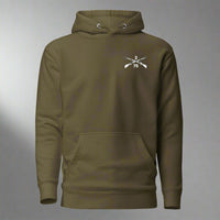 Pullover hoodie with 2nd ranger battalion crossed rifles design on the left chest