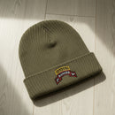 Ribbed knit beanie with 2nd ranger battalion scroll and ranger school tab