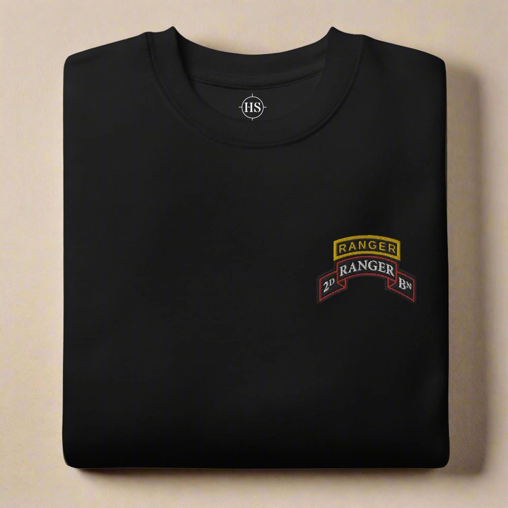 2nd ranger battalion sweatshirt embroidered with scroll and ranger tab