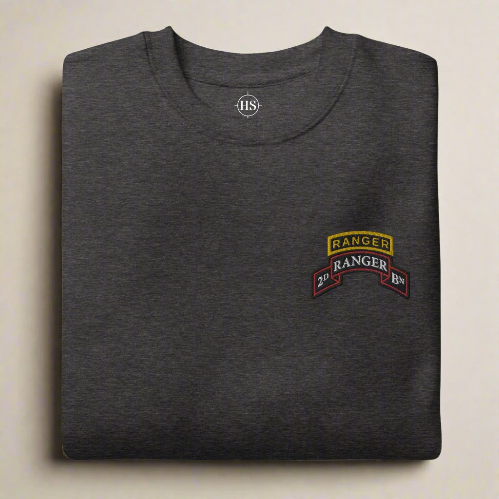 2nd ranger battalion sweatshirt embroidered with scroll and ranger tab