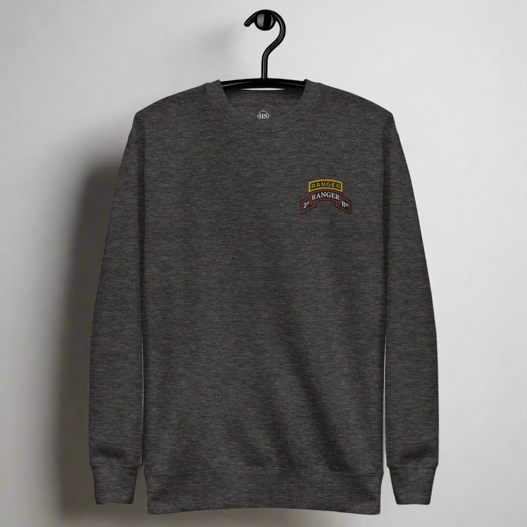 2nd ranger battalion sweatshirt embroidered with scroll and ranger tab