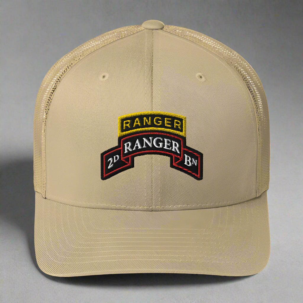 2nd ranger battalion scroll and ranger tab snapback trucker hat