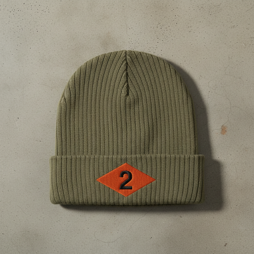 Ribbed knit beanie with 2nd ranger battalion world war 2 diamond