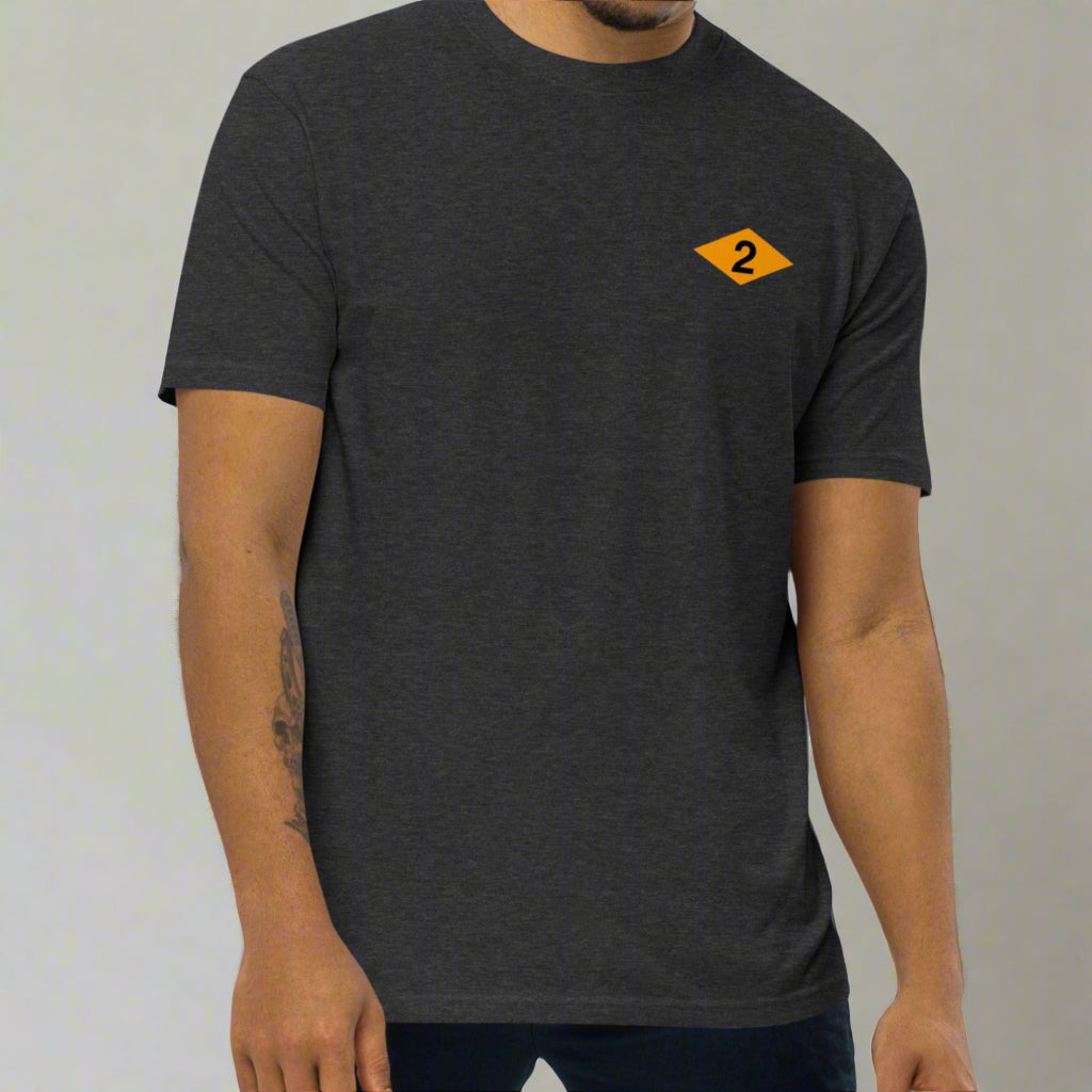 Charcoal t-shirt with world war 2 2nd battalion ranger diamond on left chest