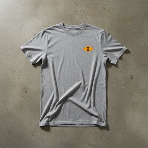 Grey t-shirt with world war 2 2nd battalion ranger diamond on left chest