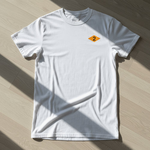 White t-shirt with world war 2 2nd battalion ranger diamond on left chest