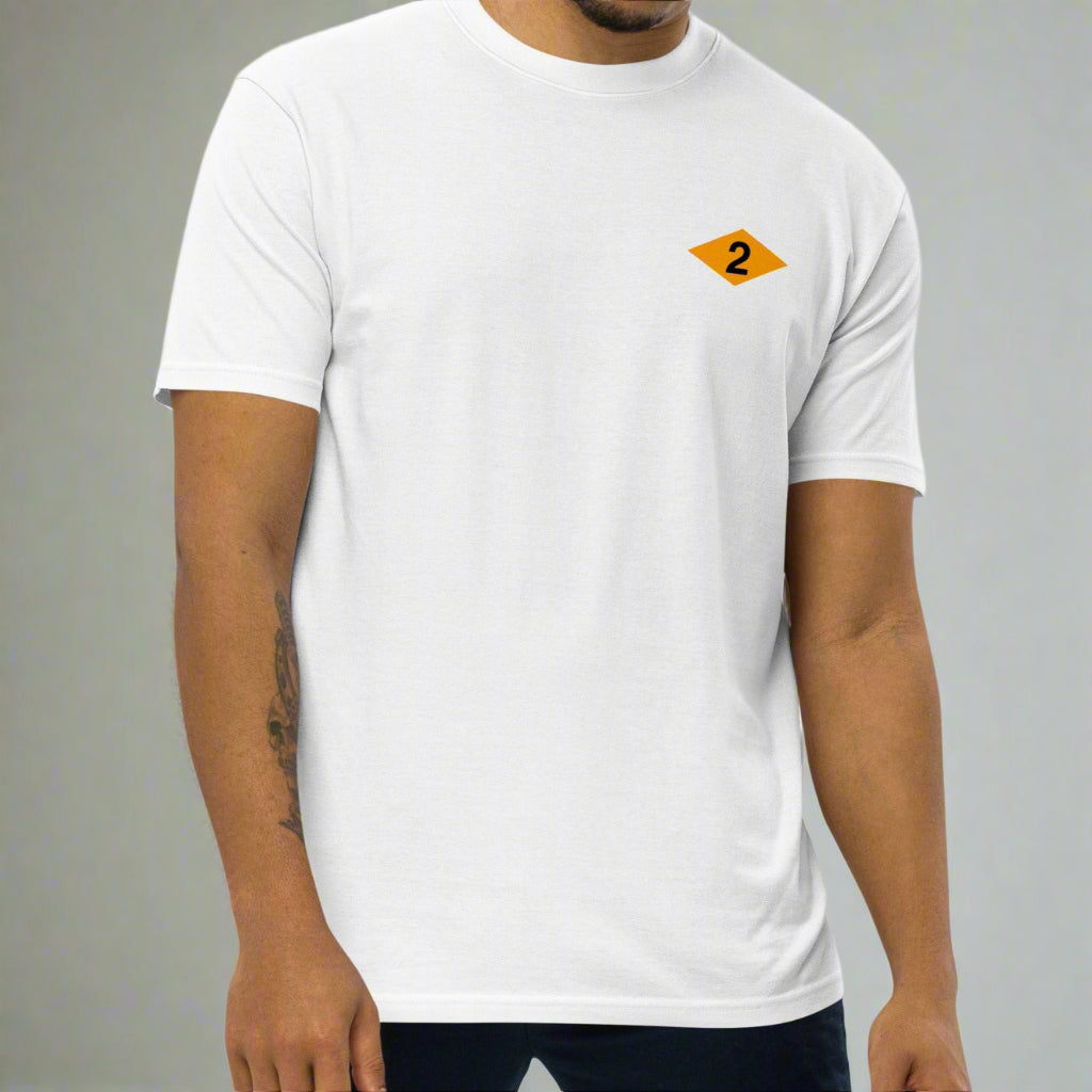 White t-shirt with world war 2 2nd battalion ranger diamond on left chest
