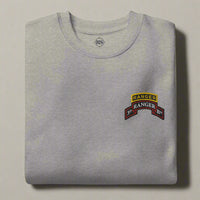 3rd ranger battalion sweatshirt embroidered with scroll and ranger tab.