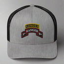 3rd ranger battalion scroll and ranger tab on a snapback trucker hat