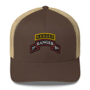 3rd ranger battalion scroll and ranger tab on a snapback trucker hat