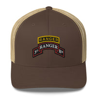 3rd ranger battalion scroll and ranger tab on a snapback trucker hat