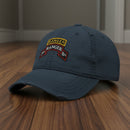 Distressed dad hat with 3rd Ranger battalion scroll and Ranger tab