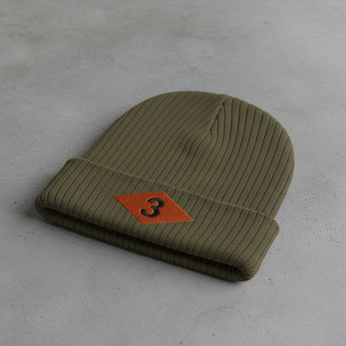 Ribbed knit beanie with 3rd ranger battalion world war 2 diamond
