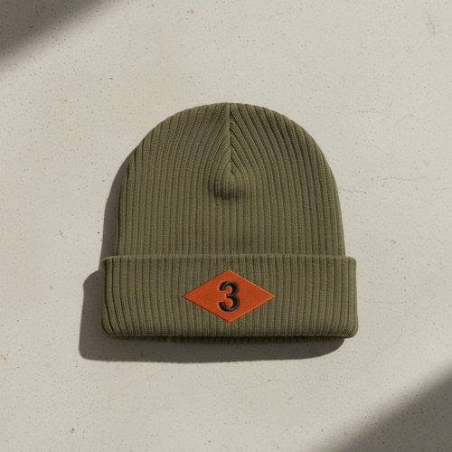 Ribbed knit beanie with 3rd ranger battalion world war 2 diamond