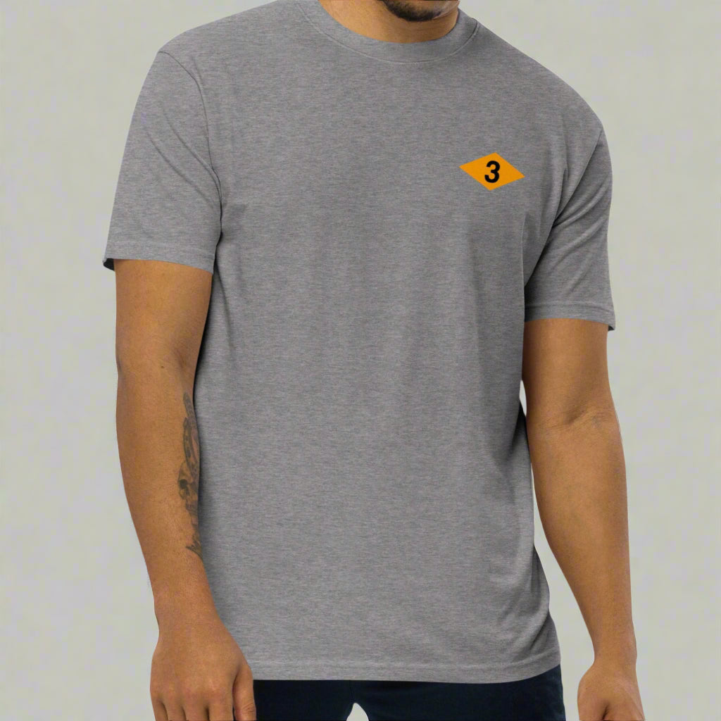 Grey t-shirt with world war 2 3rd battalion ranger diamond on left chest