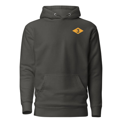 grey hoodie with 3rd ranger battalion ranger diamond from world war 2 on the left chest