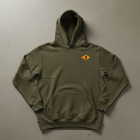 military green pullover hoodie with US army rangers ww2 diamond on the left chest