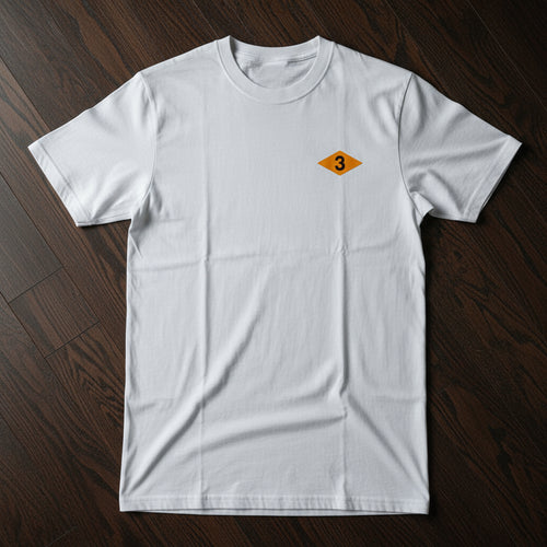 White t-shirt with world war 2 3rd battalion ranger diamond on left chest